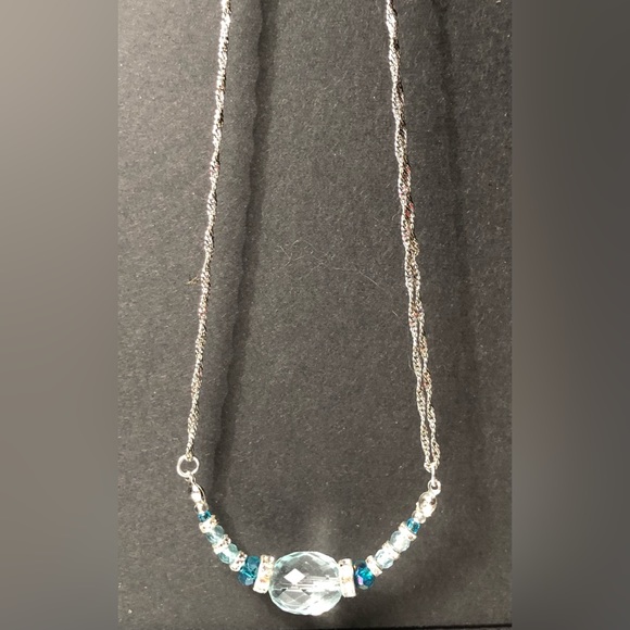 HAND CRAFTED necklace earring gift set Blue Silver upcycled clear glass beads - Picture 8 of 14